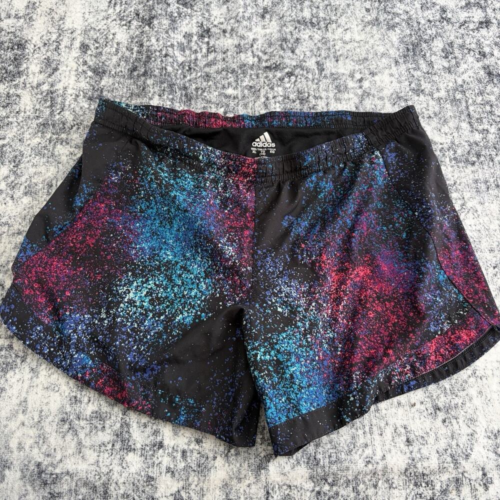 Adidas Girls Youth Shorts Size XL (16) Running Athletic Lined Black Galaxy Print